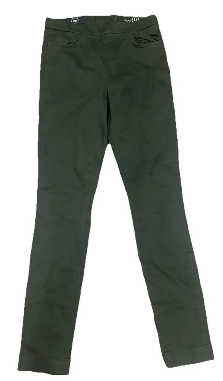 J.Crew Dannie Bi-Stretch Skinny Pants 00 Olive Green Back Zip Pixie Pant